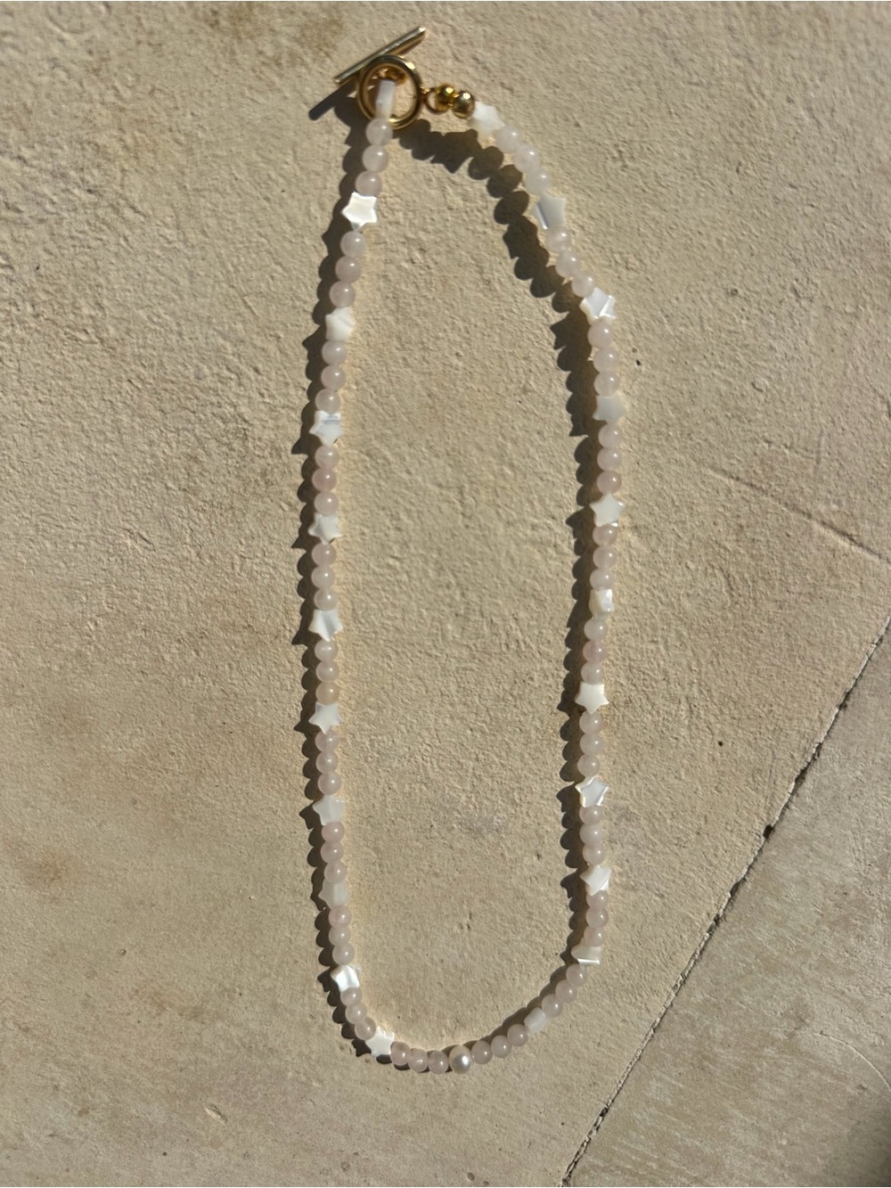 Delicate Rose Quartz and Mother of Pearl Bead Necklace - Minimal Women's Jewelry